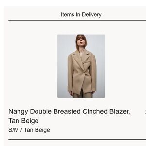NWT SOURCE UNKNOWN Double-Breasted NANGY Cinched Blazer - Tan Beige